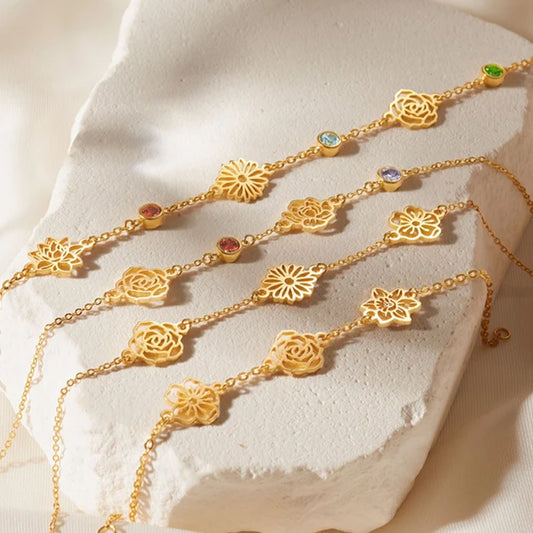 Custom Birthflower Birthstone Bracelet