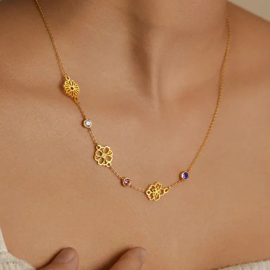 Custom Sideway Birthflower Birthstone Necklace