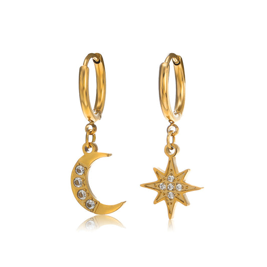 Star & Moon Drop Huggie Hoop Earrings
