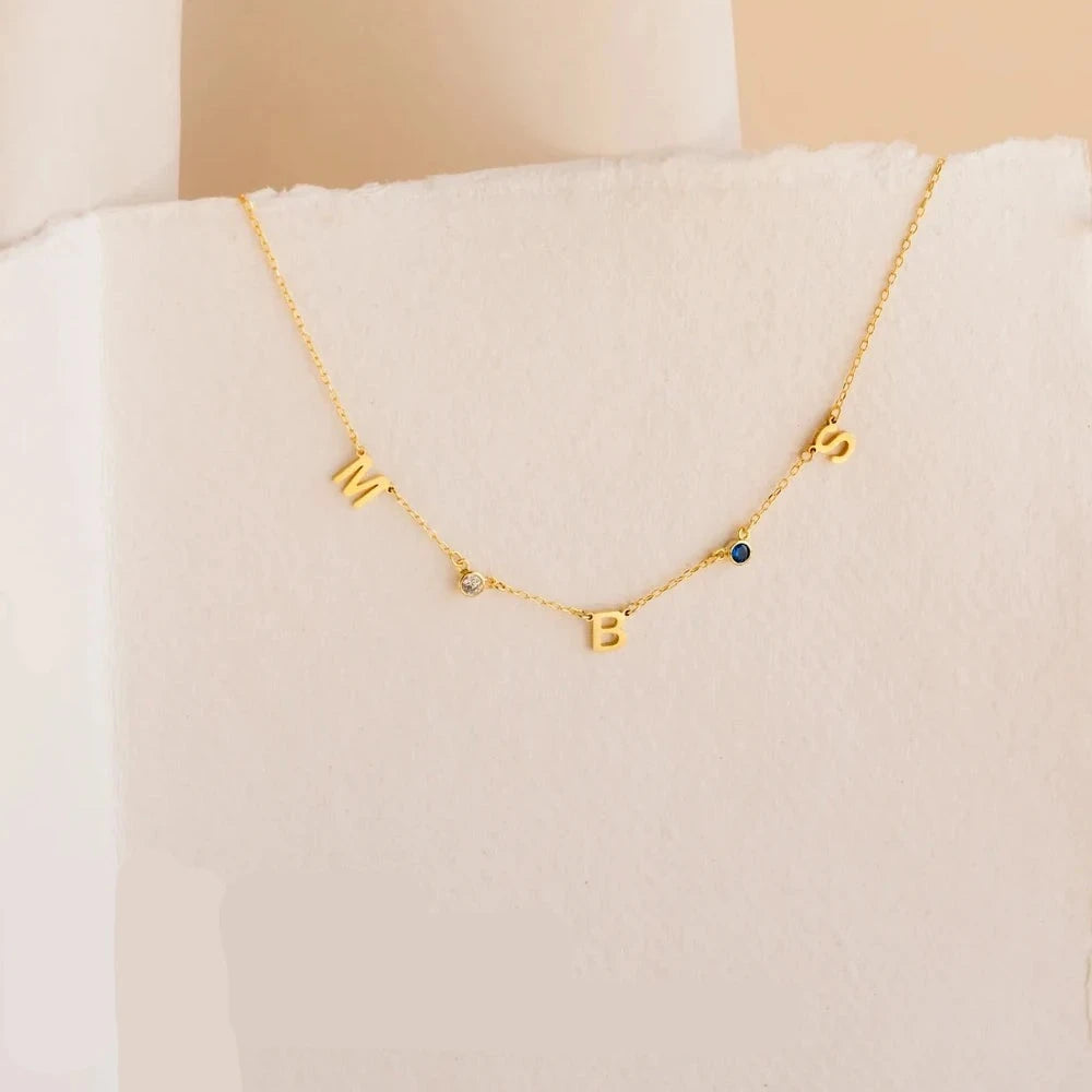 Custom Dainty Initial Birthstone Necklace