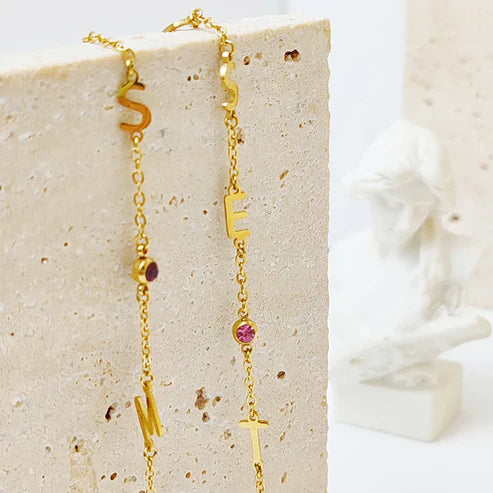 Custom Sideway Initial Birthstone Necklace