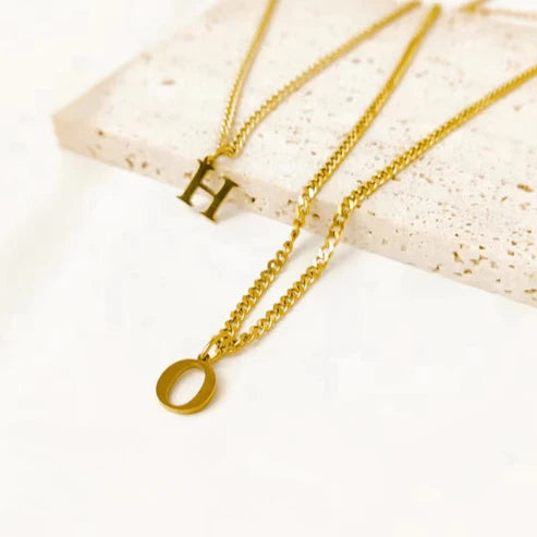 Curb Chain Letter Pendant Necklace