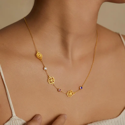 Custom Sideway Birthflower Birthstone Necklace