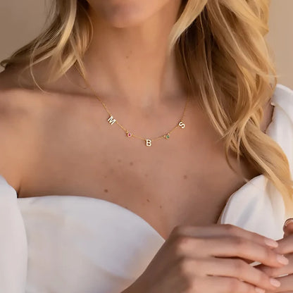 Custom Dainty Initial Birthstone Necklace