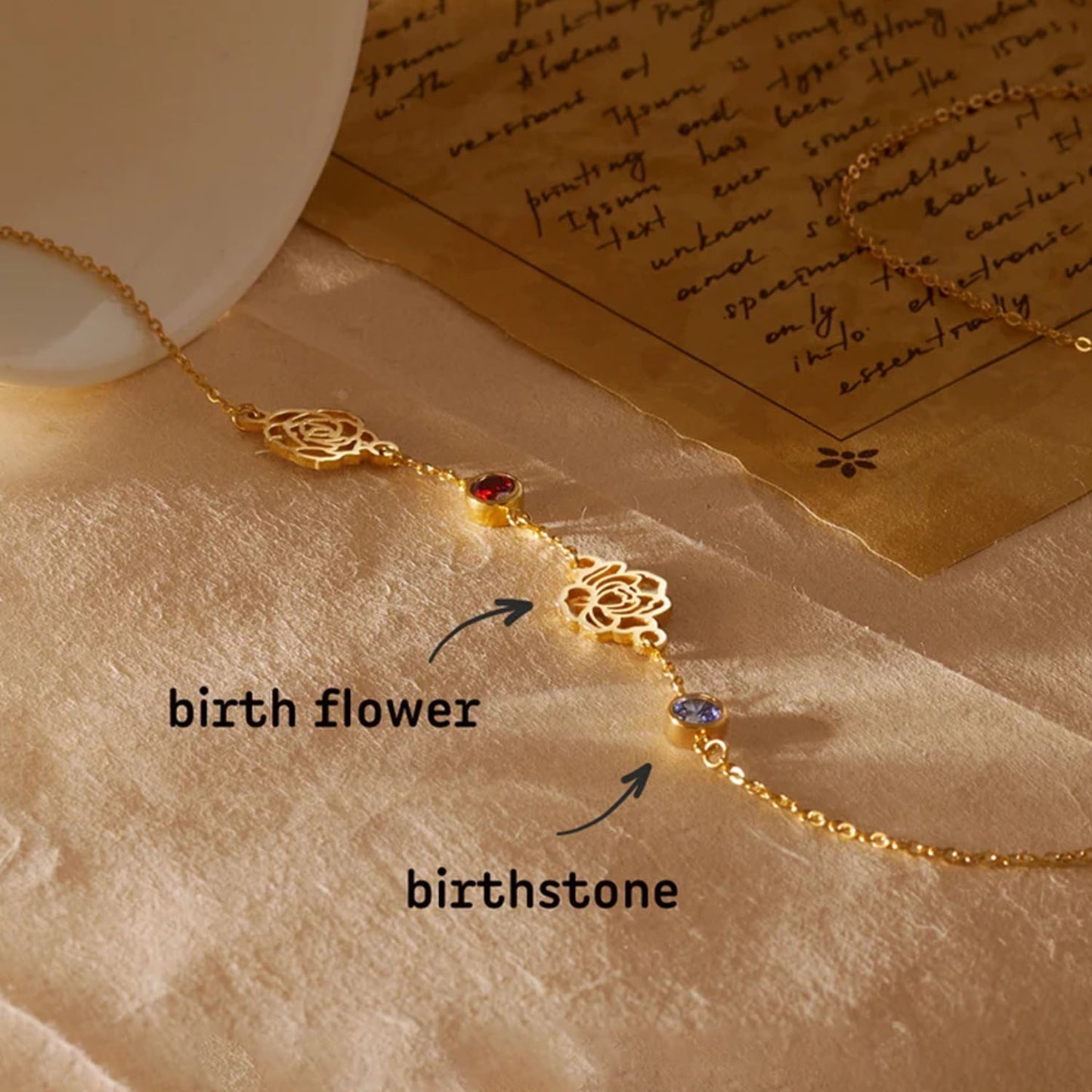 Custom Sideway Birthflower Birthstone Necklace