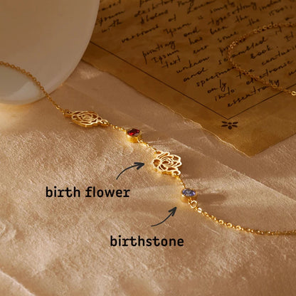 Custom Sideway Birthflower Birthstone Necklace