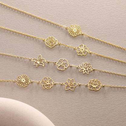 Custom Sideway Birth Flower Necklace