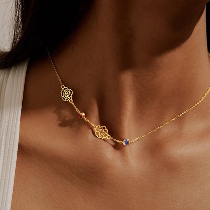 Custom Sideway Birthflower Birthstone Necklace