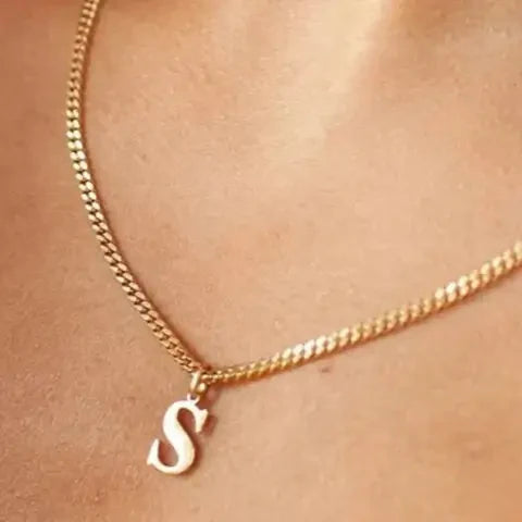 Curb Chain Letter Pendant Necklace