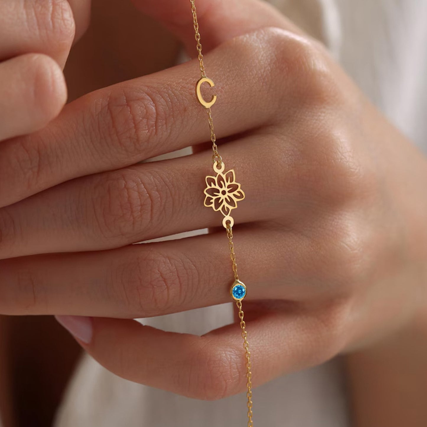 Custom Initial Birthflower Birthstone Bracelet