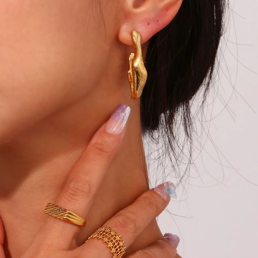 Chunky Irregular C Shaped Earrings