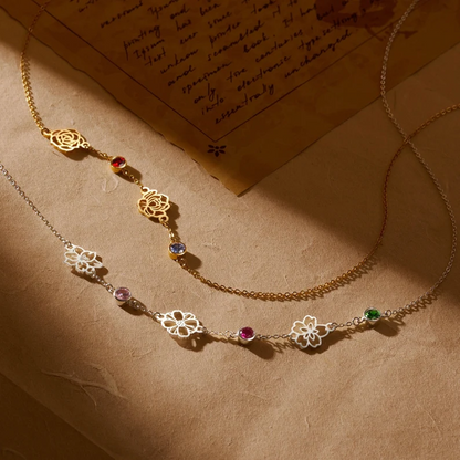 Custom Sideway Birthflower Birthstone Necklace