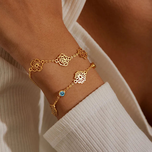 Custom Birthflower Birthstone Bracelet