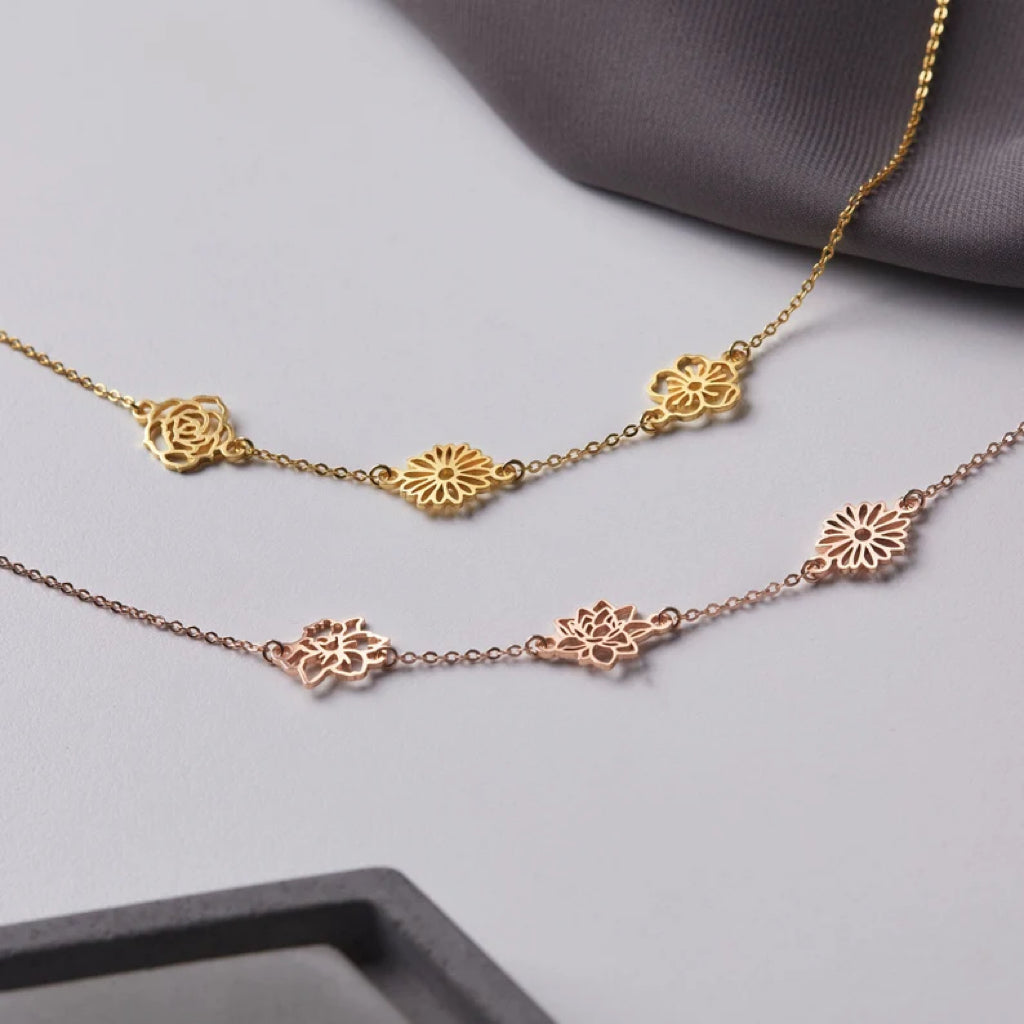 Custom Sideway Birth Flower Necklace