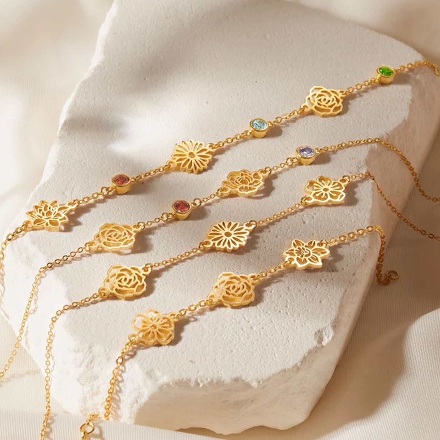 Custom Sideway Birthflower Birthstone Necklace