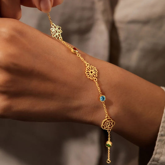 Custom Birthflower Birthstone Bracelet