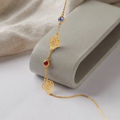 Custom Sideway Birthflower Birthstone Necklace