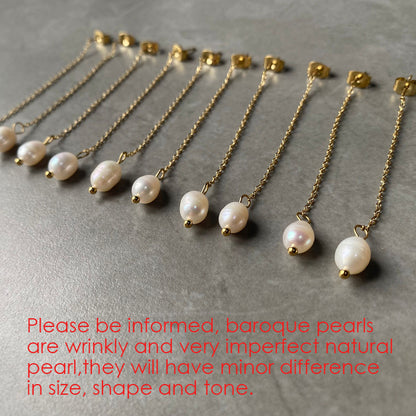 Long Chain Freshwater Pearl Earrings