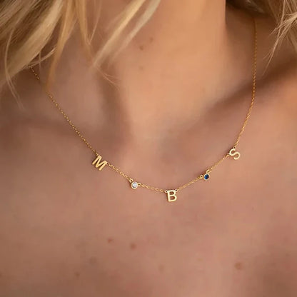 Custom Dainty Initial Birthstone Necklace