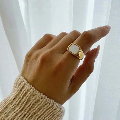 Chunky Mother of Pearl Signet Ring