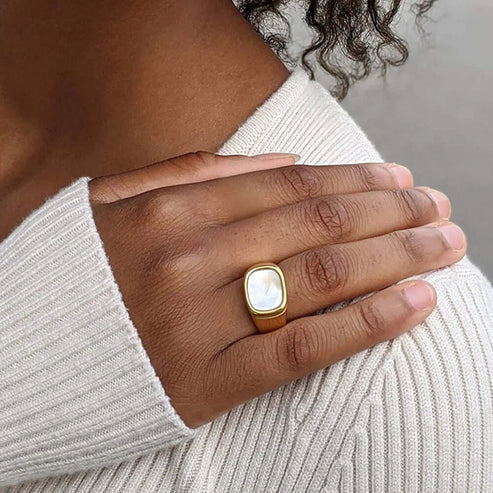 Chunky Mother of Pearl Signet Ring