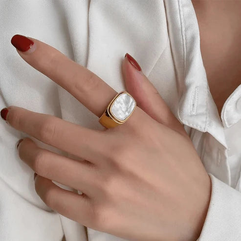 Chunky Mother of Pearl Signet Ring
