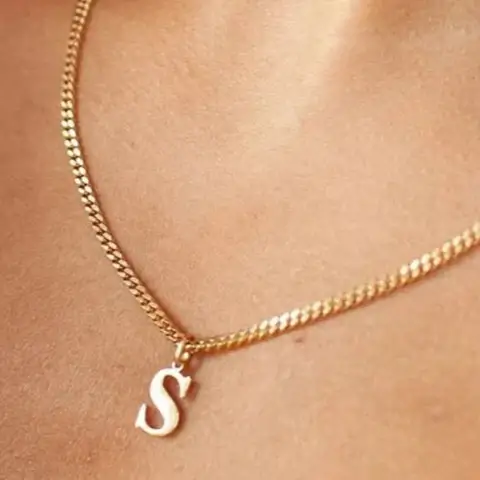Curb Chain Letter Pendant Necklace