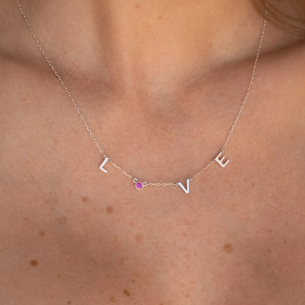 Custom Dainty Initial Birthstone Necklace
