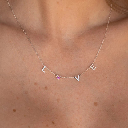 Custom Dainty Initial Birthstone Necklace