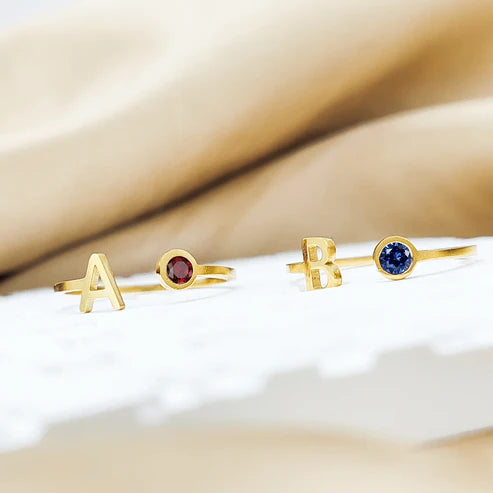 Custom Initial Birthstone Ring