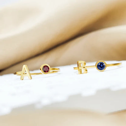 Custom Initial Birthstone Ring