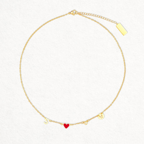 Custom Initial Heart Necklace with Birthstone and Zodiac Sign