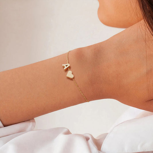 Dainty Initial Heart Bracelet