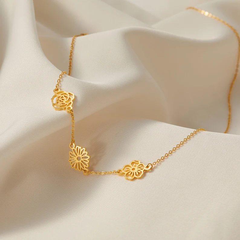 Custom Sideway Birth Flower Necklace