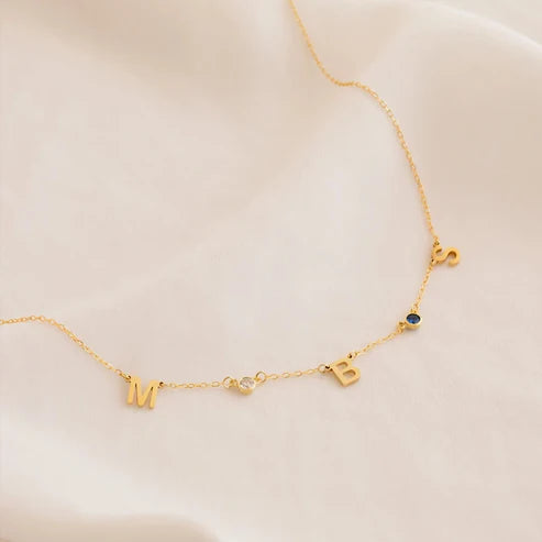 Custom Dainty Initial Birthstone Necklace