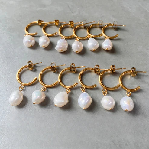 Freshwater Baroque Pearl Hoop Earrings