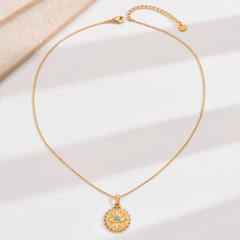 Sunburst Evil Eye Pendant Necklace
