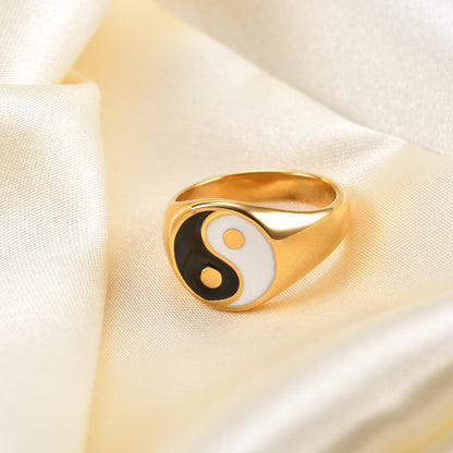 Unisex Yin Yang Enamel Ring