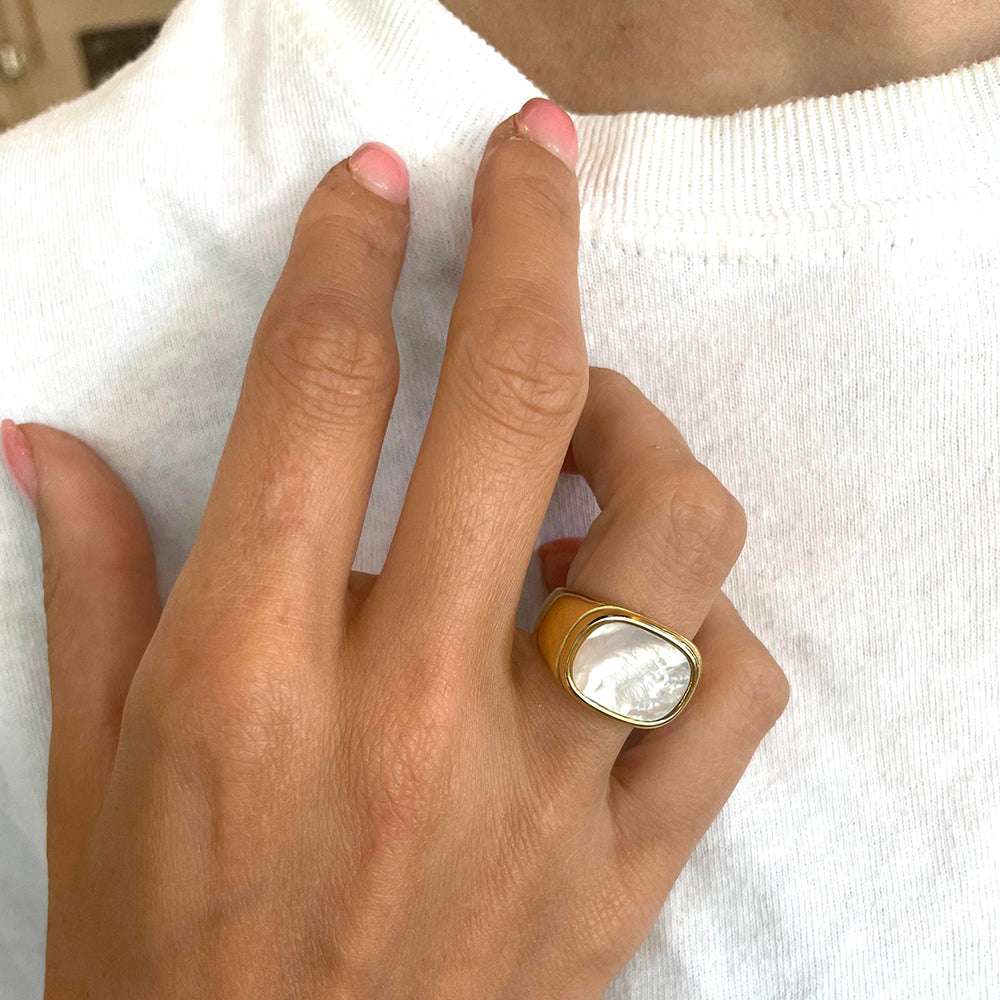 Chunky Mother of Pearl Signet Ring