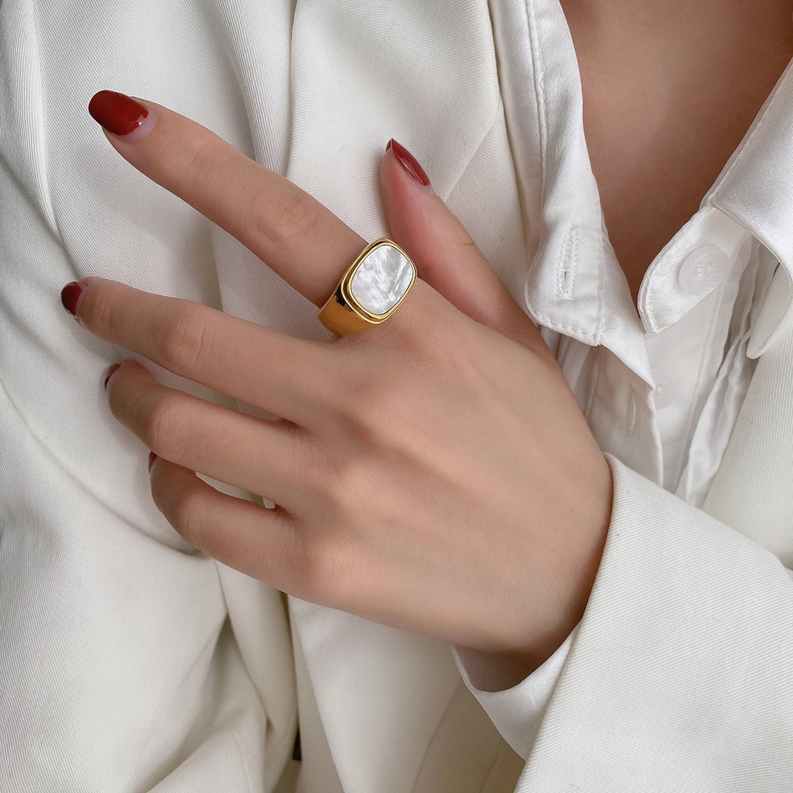 Chunky Mother of Pearl Signet Ring