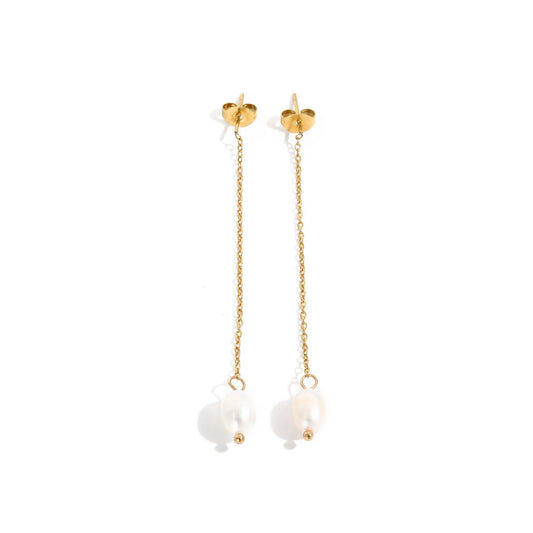 Long Chain Freshwater Pearl Earrings