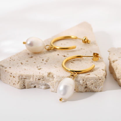 Freshwater Baroque Pearl Hoop Earrings