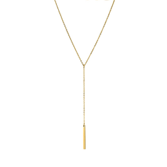 Gold Plated Minimalist Y-Bar Lariat Necklace