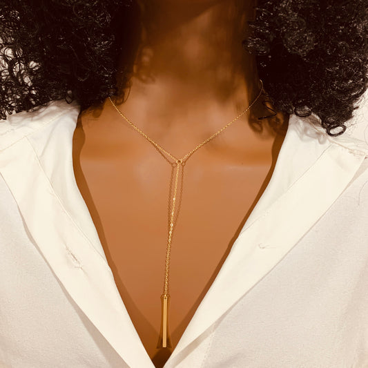 Gold Plated Minimalist Y-Bar Lariat Necklace