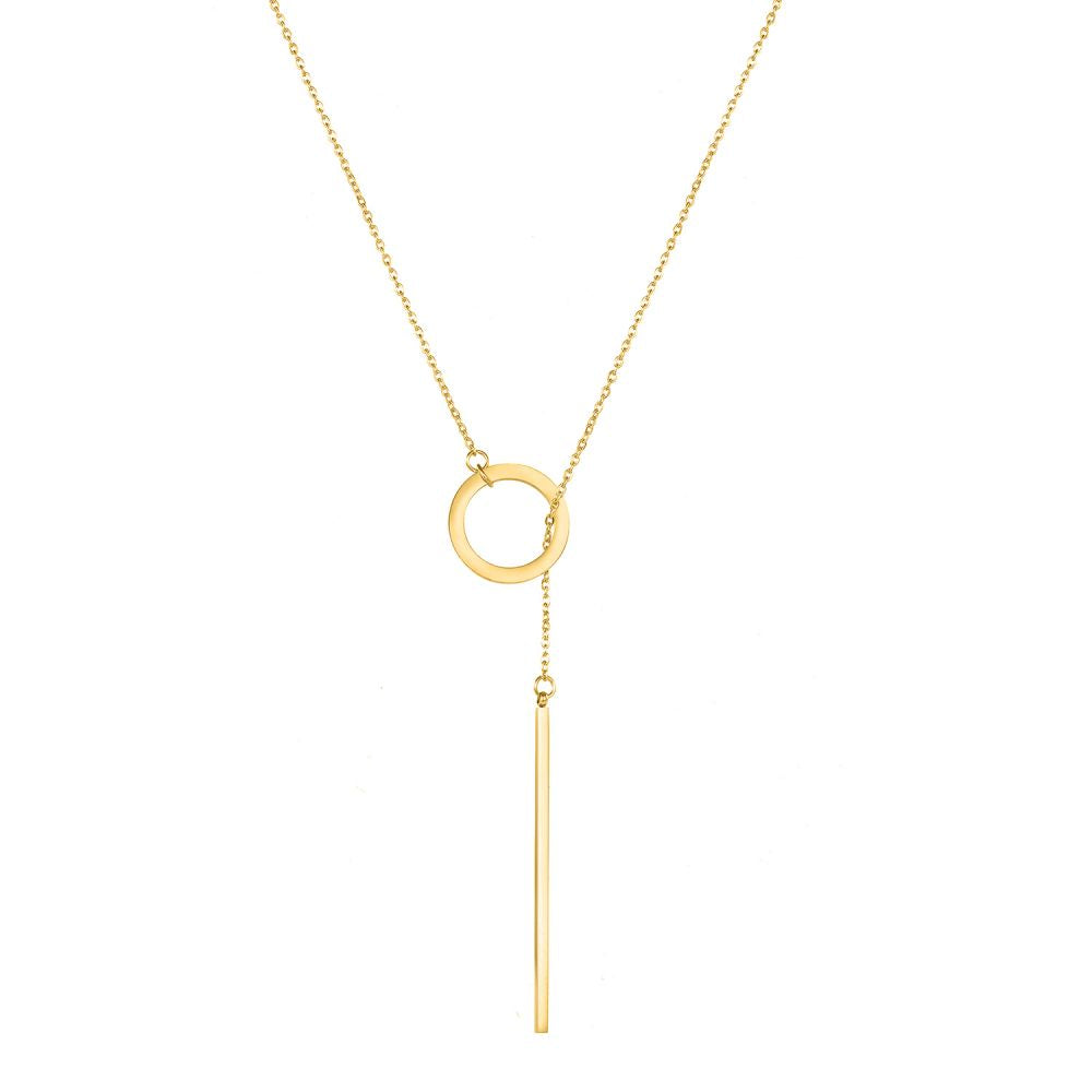 18K Gold Plated Circle Bar Y-Drop Necklace