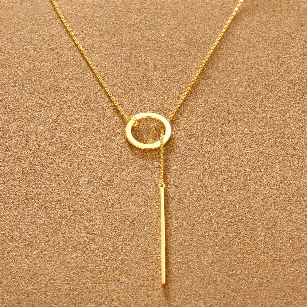 18K Gold Plated Circle Bar Y-Drop Necklace