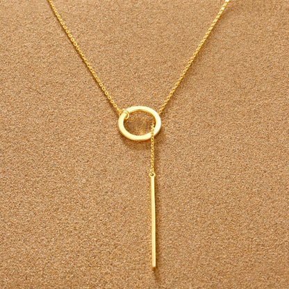 18K Gold Plated Circle Bar Y-Drop Necklace