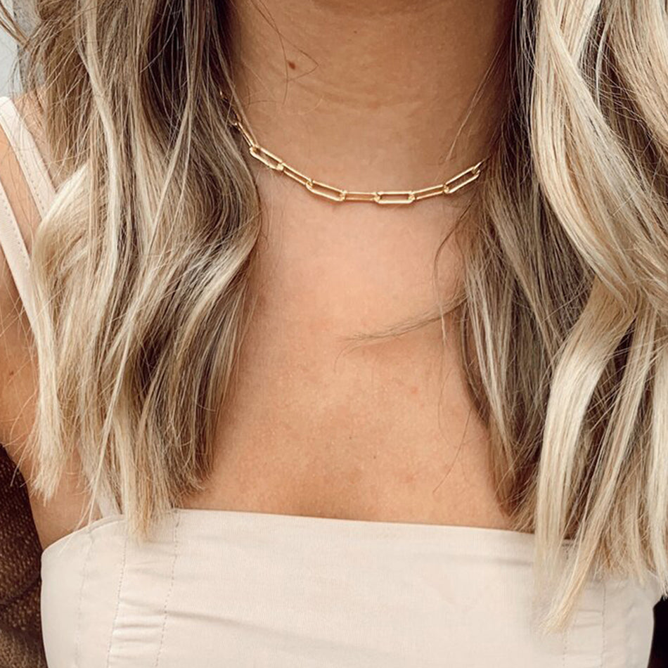 Gold Plated Paperclip Chain Necklace