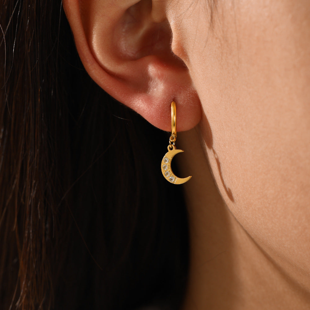 Star & Moon Drop Huggie Hoop Earrings