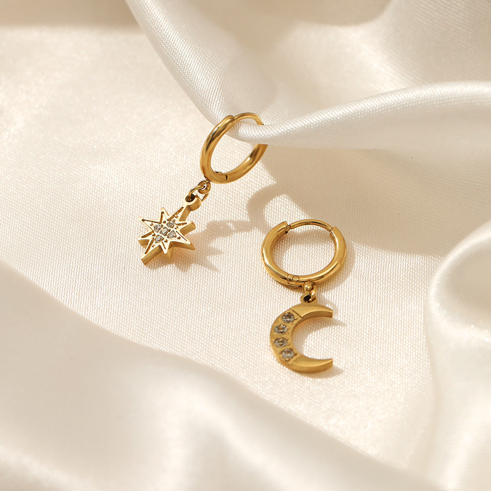 Star & Moon Drop Huggie Hoop Earrings